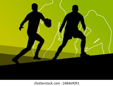 Rugby player active young men sport silhouettes abstract background vector illustration