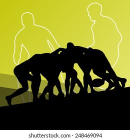 Rugby player active young men sport silhouettes abstract background vector illustration