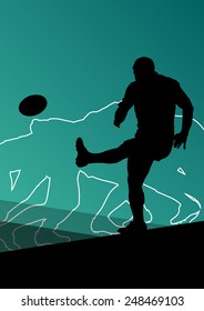 Rugby player active young men sport silhouettes abstract background vector illustration