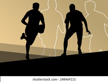 Rugby player active young men sport silhouettes abstract background vector illustration