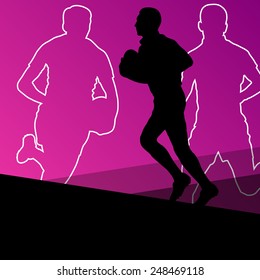 Rugby player active young men sport silhouettes abstract background vector illustration
