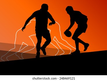 Rugby player active young men sport silhouettes abstract background vector illustration