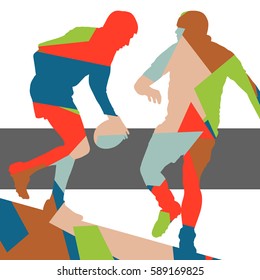 Rugby player active young men sport silhouettes abstract background vector mosaic illustration
