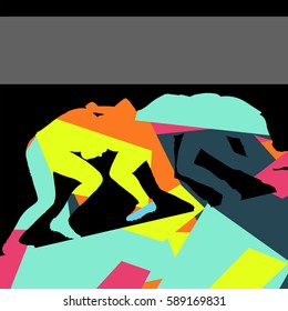 Rugby player active young men sport silhouettes abstract background vector mosaic illustration