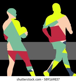 Rugby player active young men sport silhouettes abstract background vector mosaic illustration