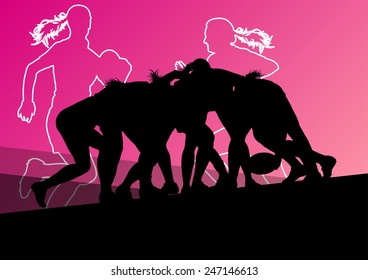 Rugby player active young women sport silhouettes abstract background vector illustration