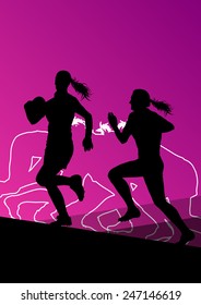 Rugby Player Active Young Women Sport Silhouettes Abstract Background Vector Illustration