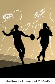 Rugby player active young women sport silhouettes abstract background vector illustration