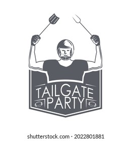 Rugby player badge for event decoration "tailgate party" Vector isolated illustration