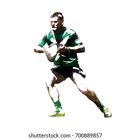 Rugby player with ball, abstract polygonal vector silhouette, front view