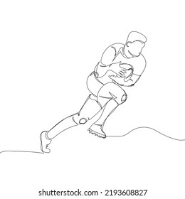 Rugby Player With Ball, Forward One Line Art. Continuous Line Drawing American Football, Game, Sport, Soccer Ball, Activity, Training, Running, Competition, Cleats.