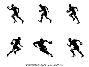 Rugby player with ball, isolated vector silhouette