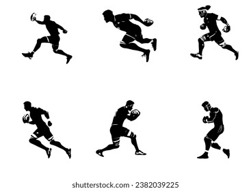 Rugby player with ball, isolated vector silhouette.