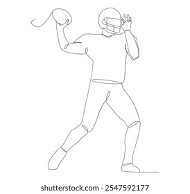 Rugby player with ball player with ball one line art. Continuous line drawing American football, game, sport, rugby ball.