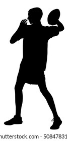 Rugby player boy vector silhouette illustration isolated on white background. Rugby thrower, pass player.