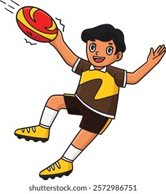 Rugby Player Catching the Ball Cartoon Clipart