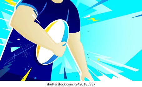 Rugby player catching ball on abstract background. The sports competitions.