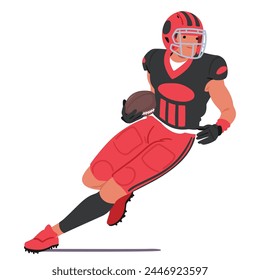 Rugby Player Character Charges Forward With The Ball Clutched Tightly, Dodging And Weaving Through Defenders, Muscles Straining, Eyes Locked On The Goal Line Ahead. Cartoon People Vector Illustration