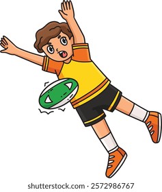 Rugby Player Charging Down Ball Cartoon Clipart