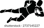 Rugby Player Diving with Ball in Minimalist Black Silhouette