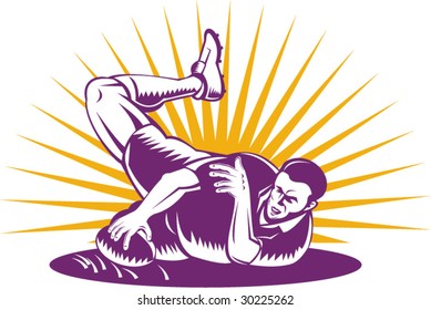 Rugby player diving to score a try