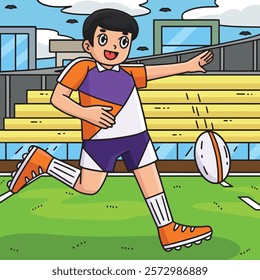 Rugby Player doing a Short Punt Colored Cartoon