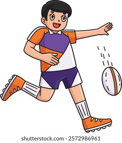 Rugby Player doing a Short Punt Cartoon Clipart