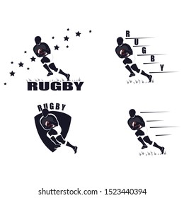 Rugby player emblem with a ball. The game of Rugby. Vector illustration