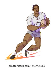Rugby player hold rugby and running, Vector cartoon illustration.