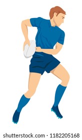 Rugby player holding on the ball to protect from the opponent