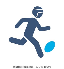 Icono de jugador de rugby diseño de Vector plano azul running man symbol ball sport game partido atlético competición signo de elemento gráfico