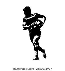 Rugby player, isolated vector silhouette, front view