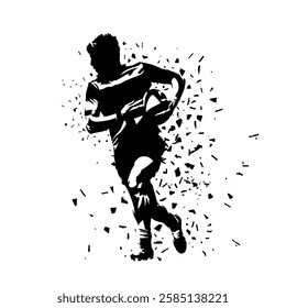 Rugby player, isolated vector silhouette, front view. Sports clipart, distortion effect