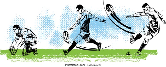 The rugby player kicking the rugby ball