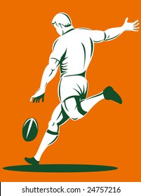 Rugby player kicking the ball