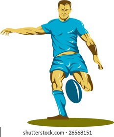 Rugby player kicking the ball