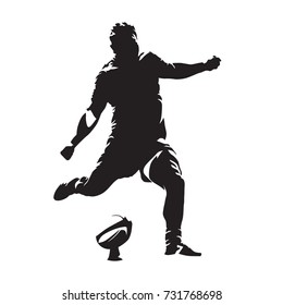 Rugby player kicking ball, abstract vector silhouette