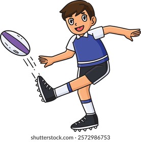 Rugby Player Kicking the Ball Cartoon Clipart