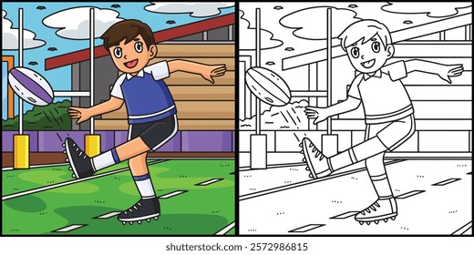 Rugby Player Kicking Ball Coloring Illustration