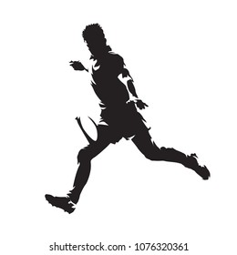 Rugby player kicking ball, isolated vector silhouette. Side view