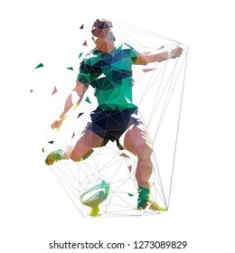 Rugby player kicking ball, isolated low polygonal vector illustration