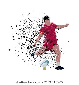 Rugby player kicking ball; isolated vector illustration; dispersion effect