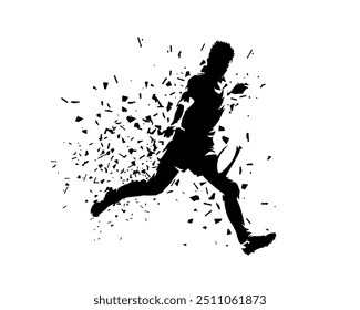 Rugby player kicking ball, isolated vector silhouette, side view