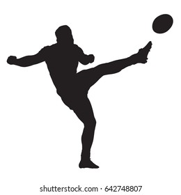 Rugby Player Kicking Ball, Isolated Vector Silhouette