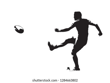 Rugby Player Kicking Ball, Side View, Isolated Vector Silhouette