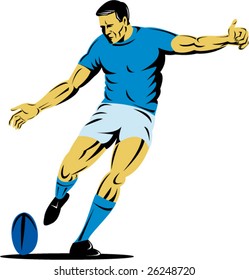 Rugby player kicking the goal