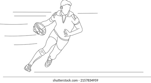 Rugby Player Logo,  Continuous Outline Sketch Drawing Of Rugby Player In Action