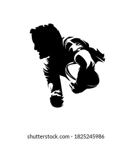 Rugby player logo, isolated vector silhouette. Team sport athlete, side view