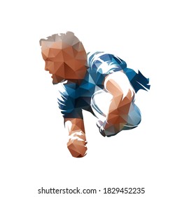 Rugby player. Low polygonal vector illustration, side view