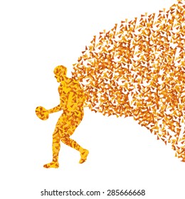 Rugby player man abstract silhouette vector background concept made of fragments isolated on white